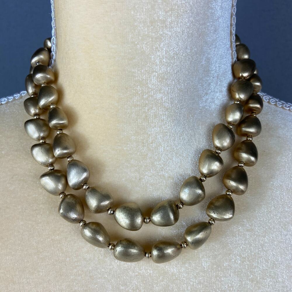 Gold Tone Beaded Double Loop Necklace 16 Inches